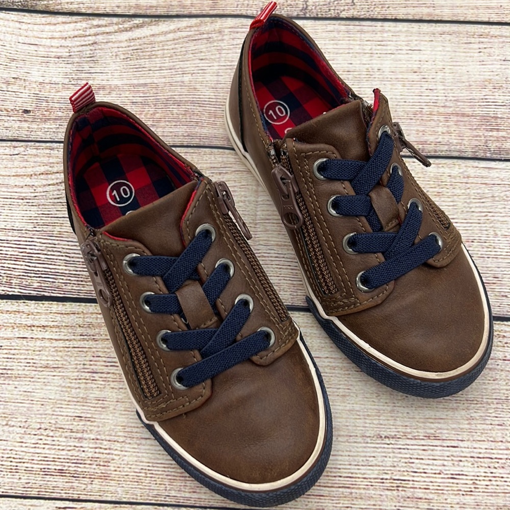 Cat and Jack Brown Zipper Shoes Sz 10